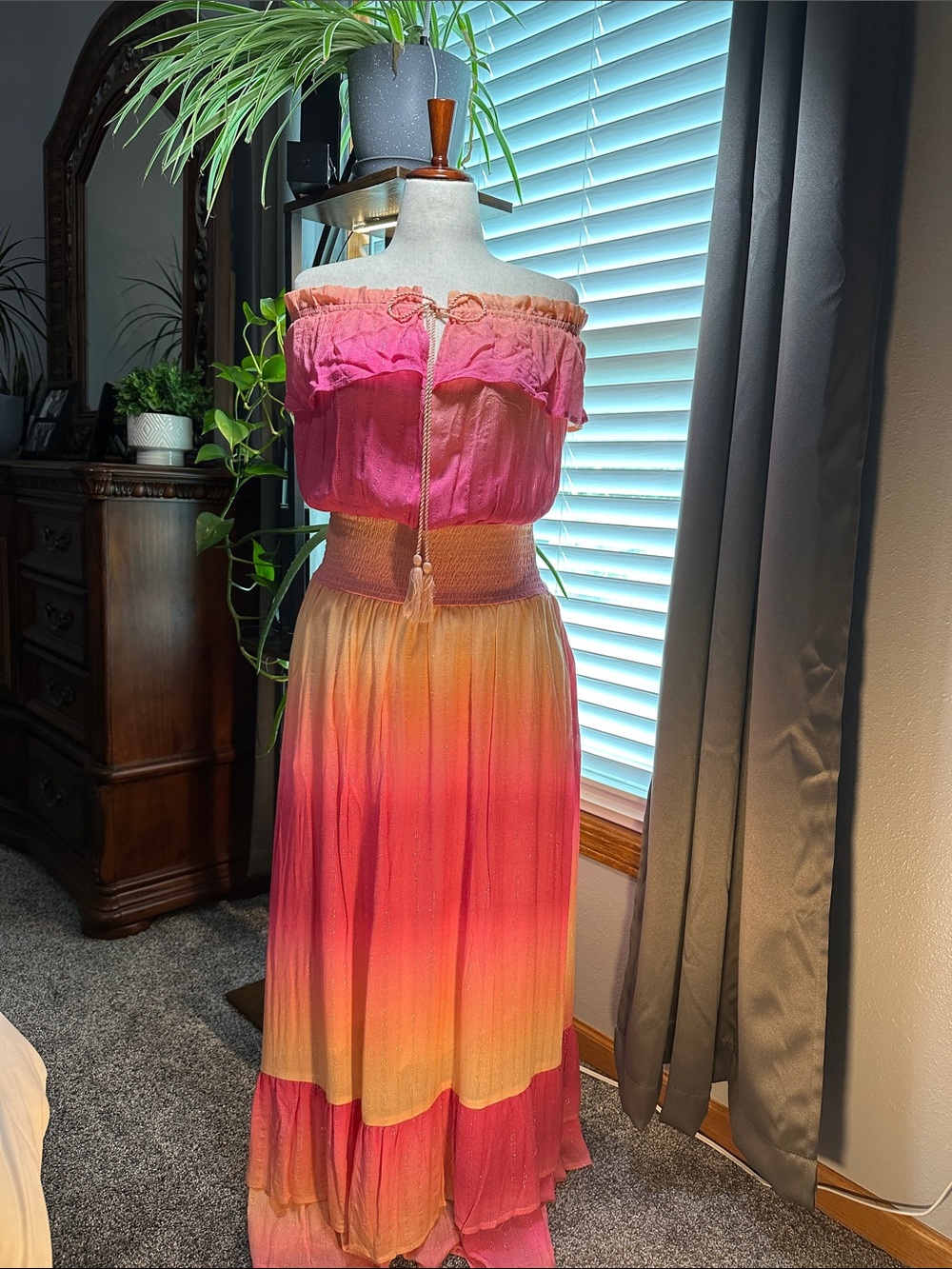 VENUS Pink Ombre Strapless Maxi Dress